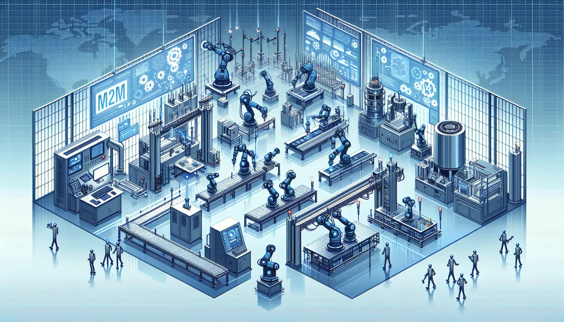 Illustration for M2M in Quality Control: Automated Inspection and Defect Detection - Industry 4.0 and Manufacturing concept visualization